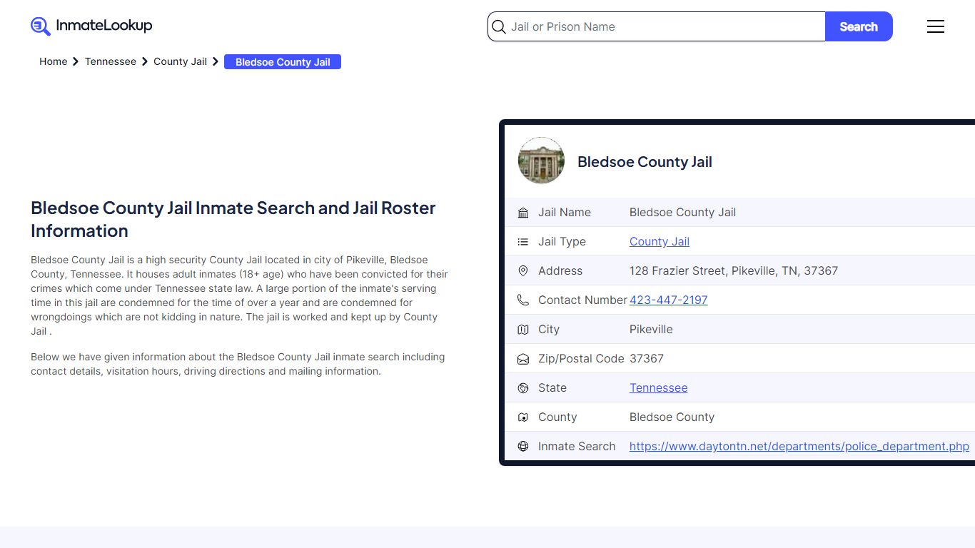 Bledsoe County Jail (TN) Inmate Search Tennessee - Inmate Lookup